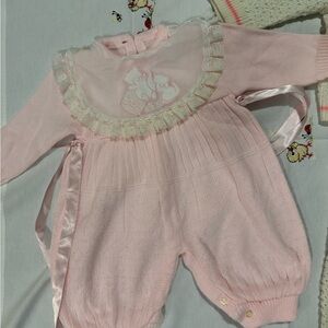 Pink Baby Romper with Lace Trim